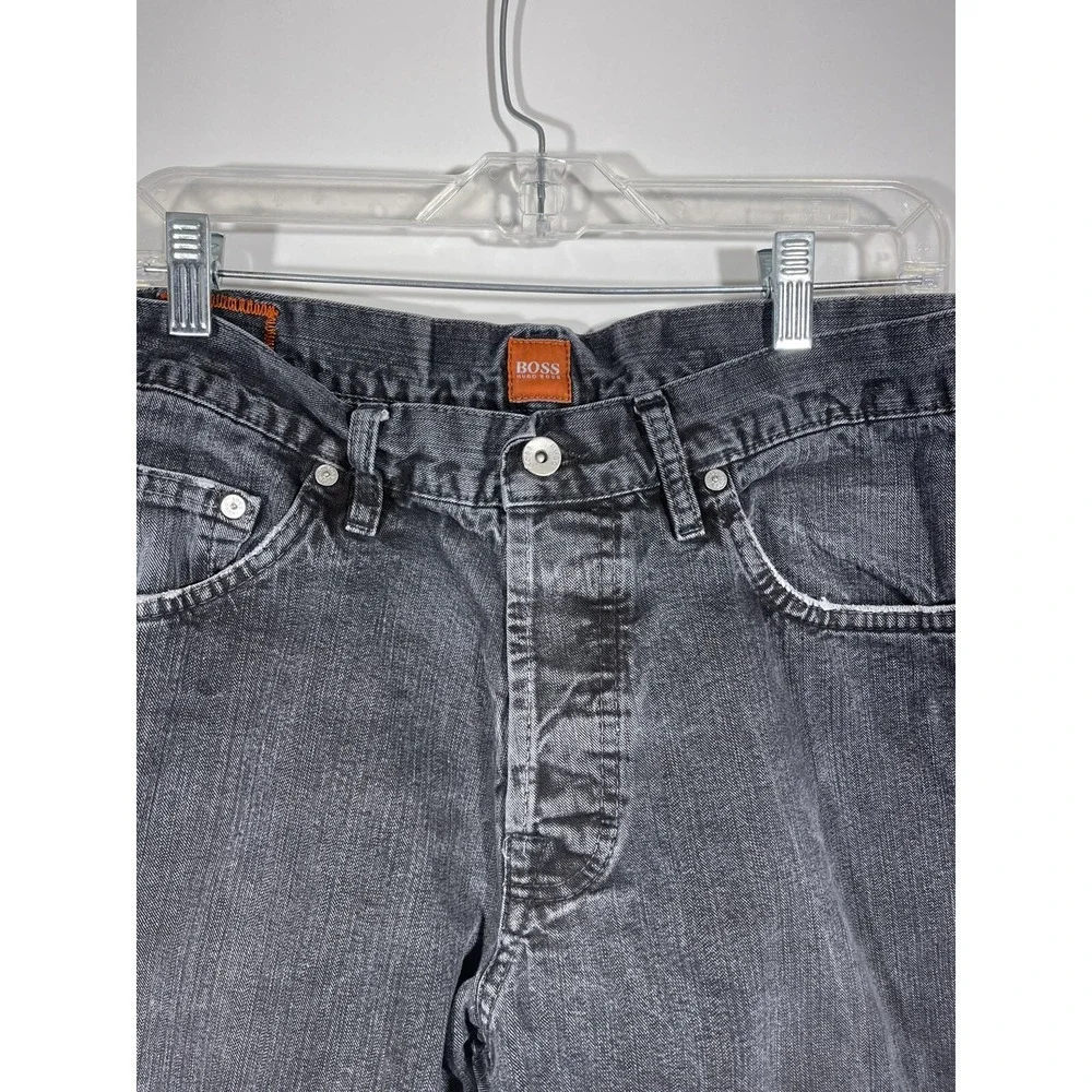HUGO BOSS Orange Label Jeans HB1 Dark Gray Button Fly Straight Leg Denim 33x32